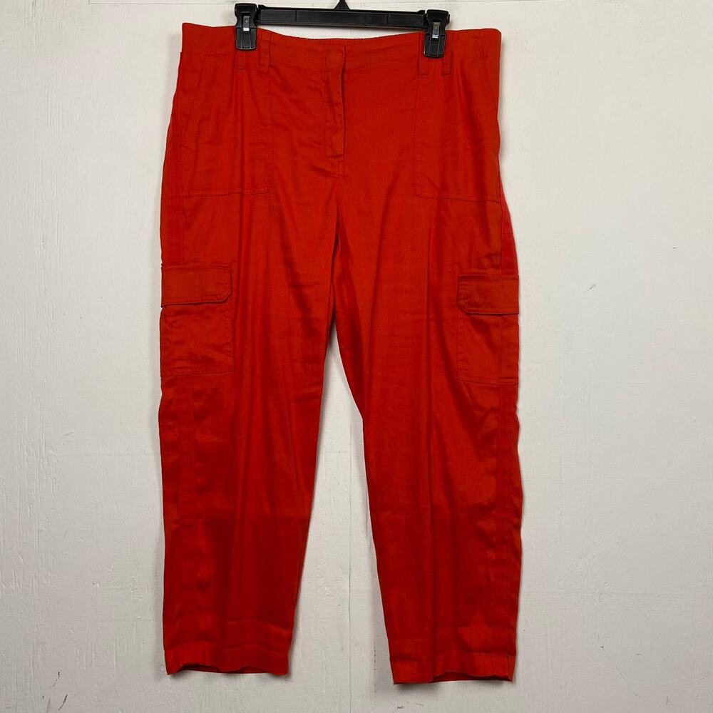 Chico’s Women's Red Linen Cotton Blend Utility Cargo Crop Pants Size 14 Petite